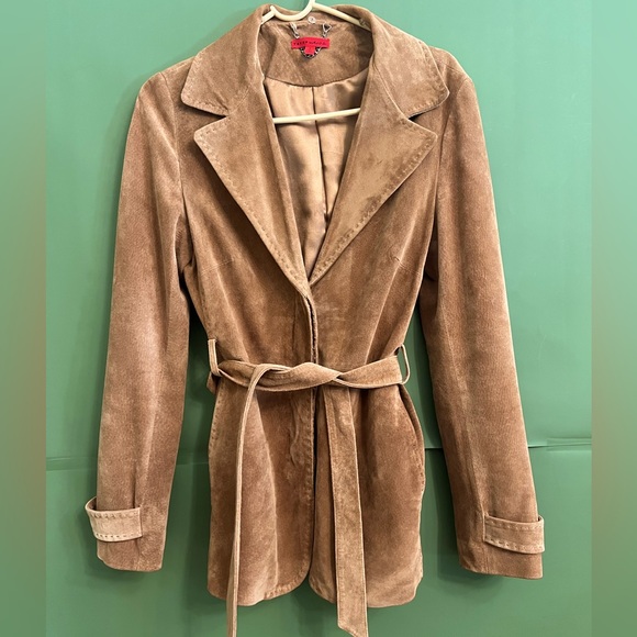 ☃️ ModODoc Suede Coat with feather fur collar size Small - Picture 3 of 10